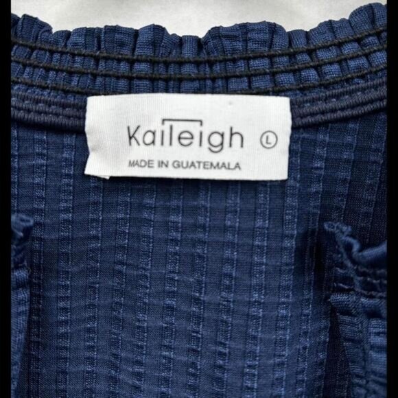 Kaileigh Blouse Womens Large Navy Ruffle Faux Button Long Sleeve Textured Boho - Picture 2 of 6